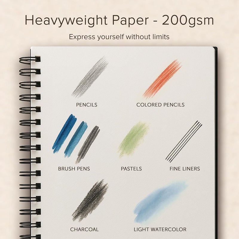String & Space Artist’s Sketchbook Hardcover – 200GSM Very Thick Paper – Spiral Sketch Book for Drawing and Mixed Media – Sketch Pad, Art Book - 5.8 x 8.5, 40 Sheets / 80 Pages - Image 2